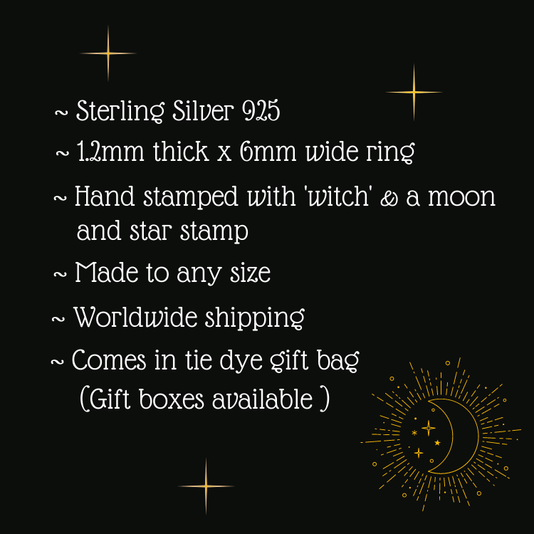 Witch silver ring with star and moon stamp. Witchy silver ring 925. Magic silver ring.