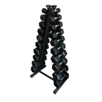 New pair of 5,10,15,20,25,30,35,40,45,50lb rubber dumbbells with A rack