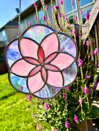 Image 1 of Pink Flower Seed of Life Suncatcher - Iridescent Floral Window Hanging