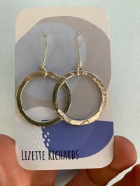 Image 2 of Stg sil hoops with hammered texture. Hoops 28mm -full drop 45mm