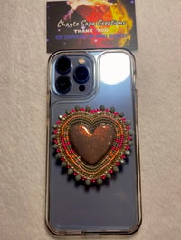 Image 3 of Hand Painted/Polished Grey Heart Beaded Popsocket