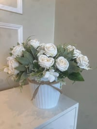 Image 3 of WHITE BUCKET ROSES & FOLIAGE ARRANGEMENT 