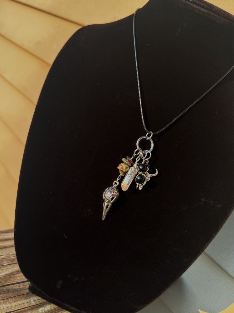 Image of "Protection" Charm Necklace w/ Dragon's Blood, Clear Quartz, & Obsidian