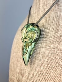 Image 1 of Matalic Green Raven Skull Pendant