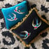 Teal Cotton Velvet Cushion With Swallow Embroidery Patches Image 3