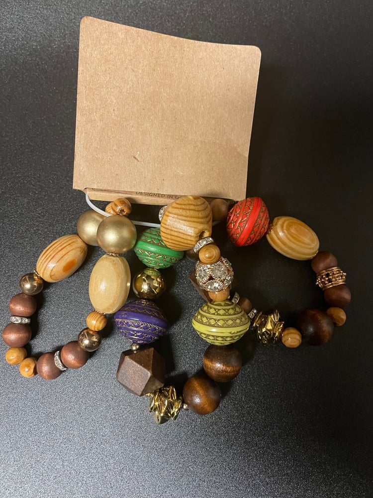 Image of 3 MULTI COLOR WOODEN STRETCH BRACELETS