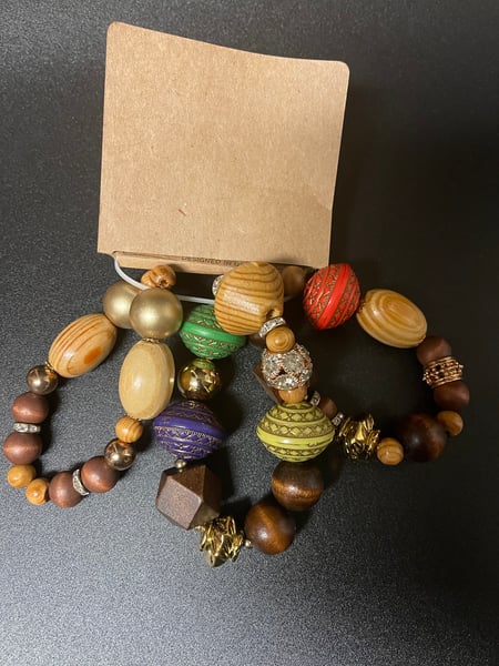 Image of 3 MULTI COLOR WOODEN STRETCH BRACELETS