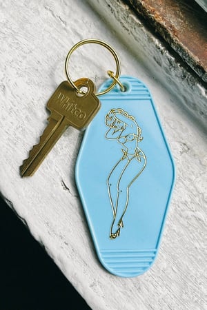 Image of MTCO pin up girl Motel key ring designed by Zoe Wosdom