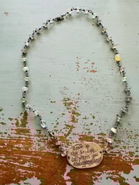 Image 10 of wire wrapped labradorite and imperial topaz necklace with Rumi medallion