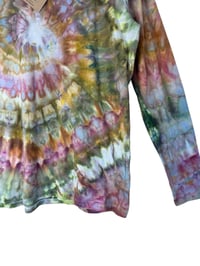 Image 5 of XL Ladies Long-Sleeve Stretch Tee in Earthy Spiral Ice Dye