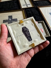 Image 3 of " 2 way Crucifix" 1800's bible page with preserved spider web 4