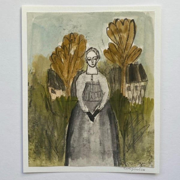 Image of Grey lady in a landscape