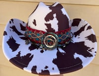 Image 1 of Cow Print Cowboy Hat Crochet Bead and Metal Band