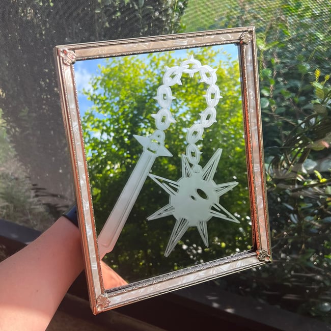  Flail Etched Framed Mirror 