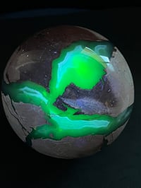 Image 8 of Large Volcano Agate Sphere UV #2112