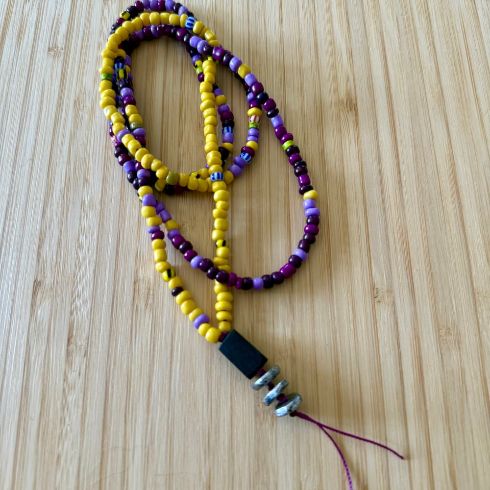 Image of Yellow & Purple Glass Bead Talisman Necklace