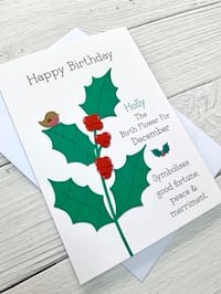 Image 4 of Handmade December Christmas Holly Birth Flower Card - Elegant Birthday Card for December Birthdays