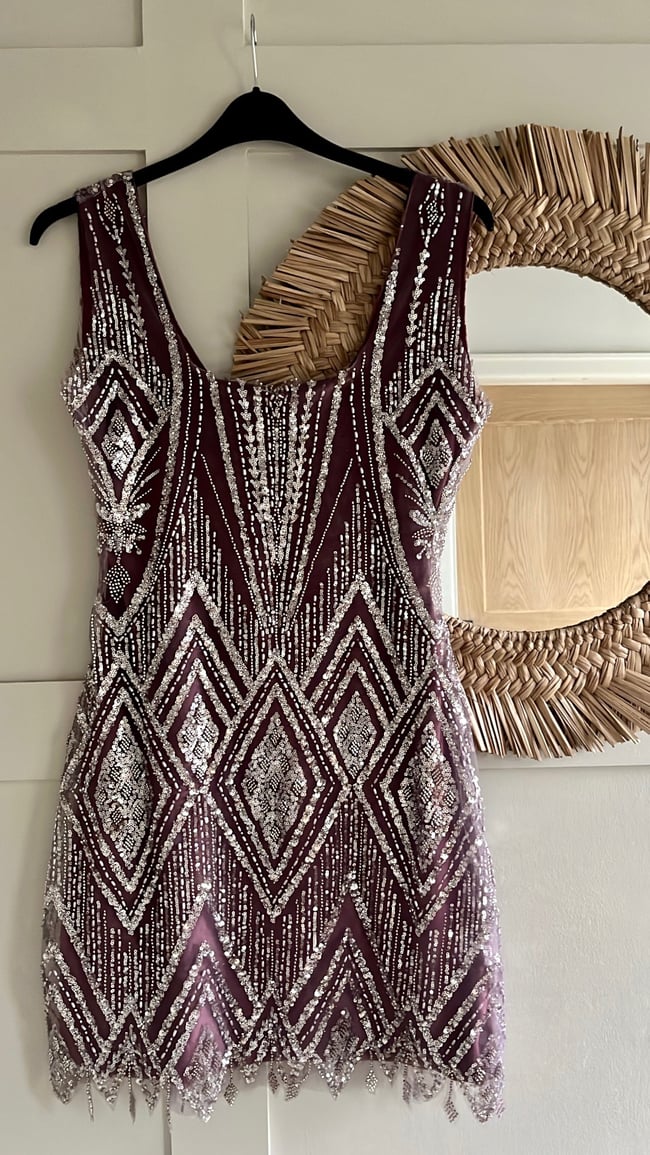 Art Deco luxurious beaded mauve dress