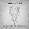 Deer skull and moths Tattoo Stencil - Digital Download