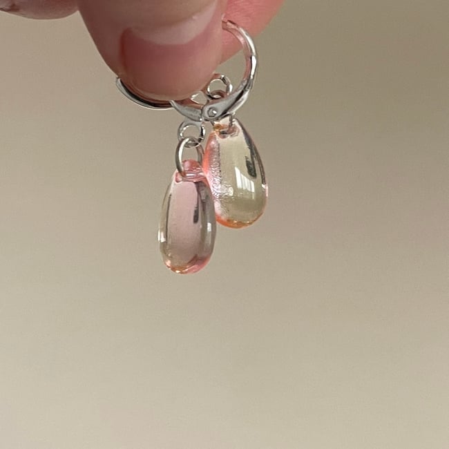 peachy long teardrop gem huggie hoop earrings