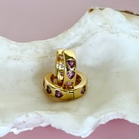 Image 5 of Pink Glass Heart Huggie Hoops