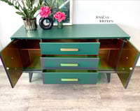 Image 8 of Vintage Retro Lebus sideboard with drawers / tv cabinet painted in dark green