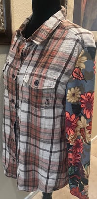 Image 2 of Vintage Funky Sleeve Orange/Brown/White Flannel Floral Print Sleeves Goth Girl Butterflys