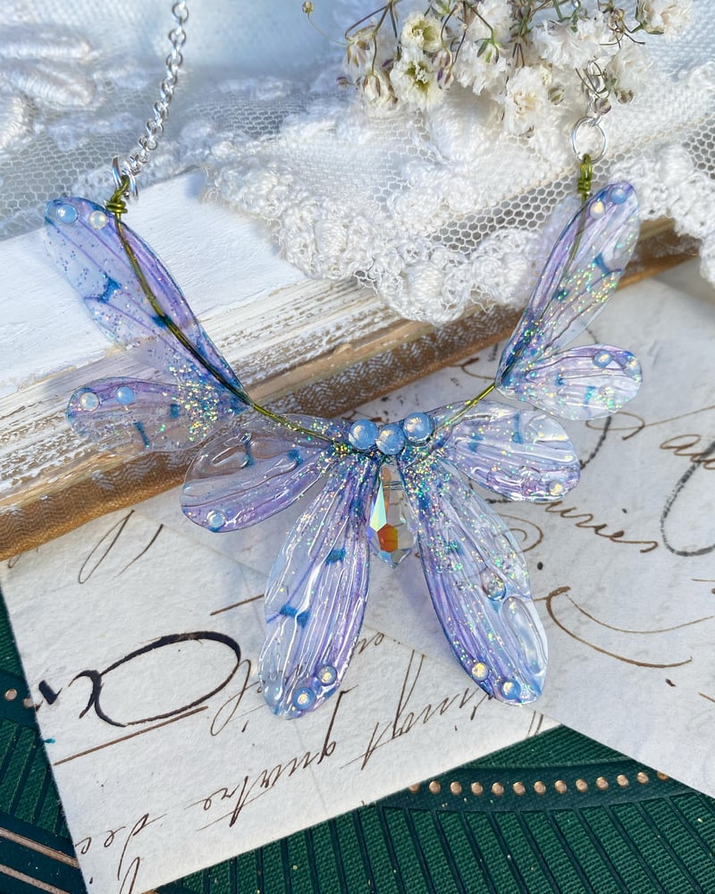 Image of New Ethereal Blue Bell Faerie Wing Necklace