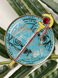 Image 3 of Elf Mage Staff & Spell Deluxe Hard Enamel Stained Glass Pin - 2.5 Inch