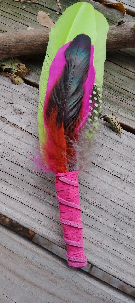 Image of A Pink Earth~Smudge feather fan 1111 large portal energy 
