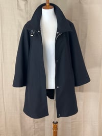 Image 4 of ZARA rare black leather buckle neck front zipper pea coat jacket