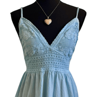 Image 4 of Peruvian Baby Blue Cotton Gauze Crochet Lace Tiered Mini Dress - Size L 