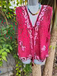 Image 6 of Mykonos sari jewel oversized waistcoat / top 10-18 red tie dye