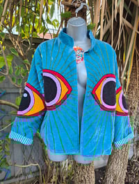 Image 4 of Wanderlust - Velvet evil eye protection jacket - Turquoise 6-12 uk
