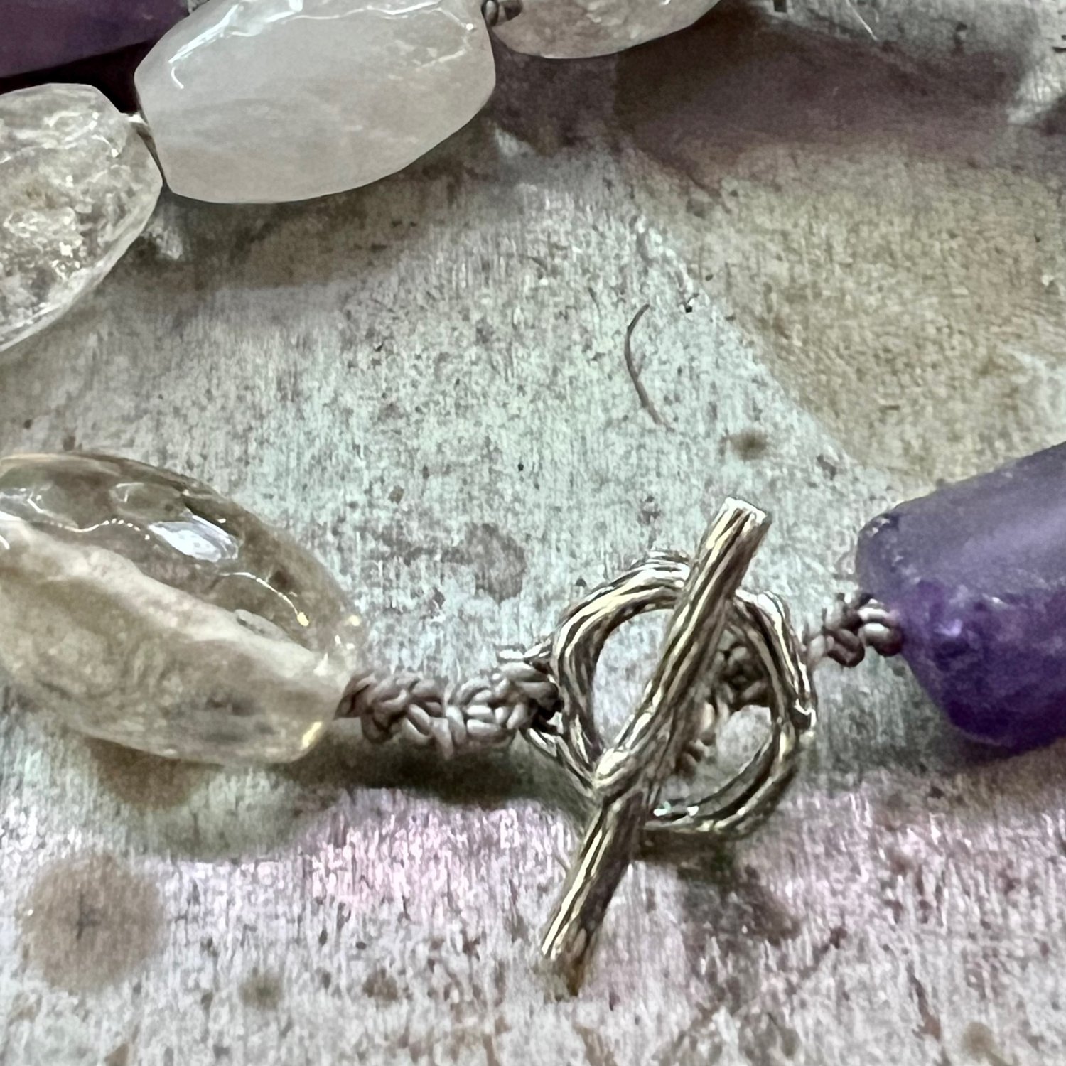 Image of Quartz Crystal & Amethyst Hand-tied Necklace