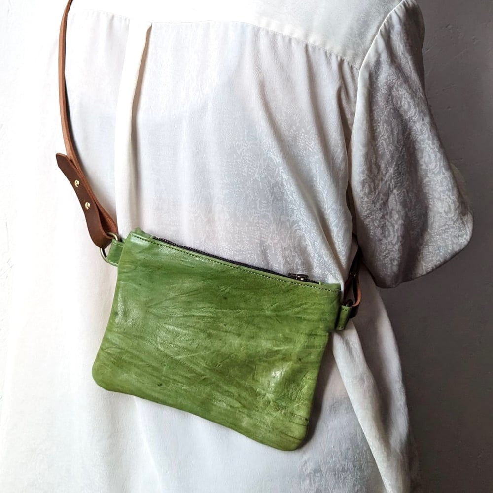 Image of Chelsea Sling - Granny Smith Hair on Cowhide