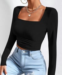 Image 4 of Basic Plain Ruched Square Neck Crop Top 