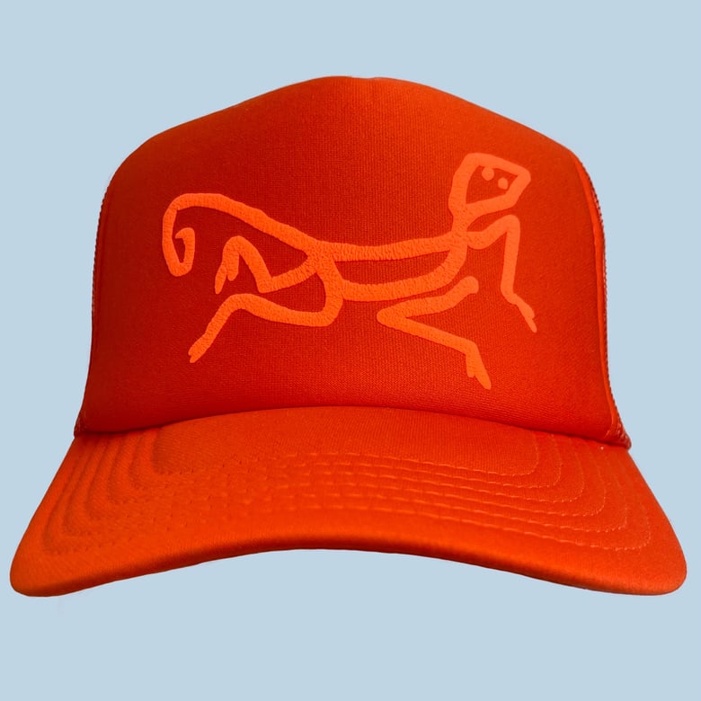 Image of ORANGE PUFFY LIZ'ARD TRUCKER HAT