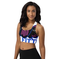 Image 2 of BOSSFITTED White Neon Pink and Blue Longline Sports Bra