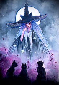 Image 1 of The Witch With The Cats - Inktober Day 7