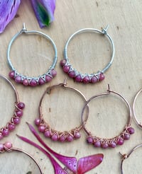 Image 1 of Rhodonite Wire Weaved Hoops