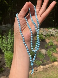 Image 5 of Mini Dominican Larimar Mala, Genuine Larimar 108 Bead Gemstone Mala Hand Knotted Necklace 