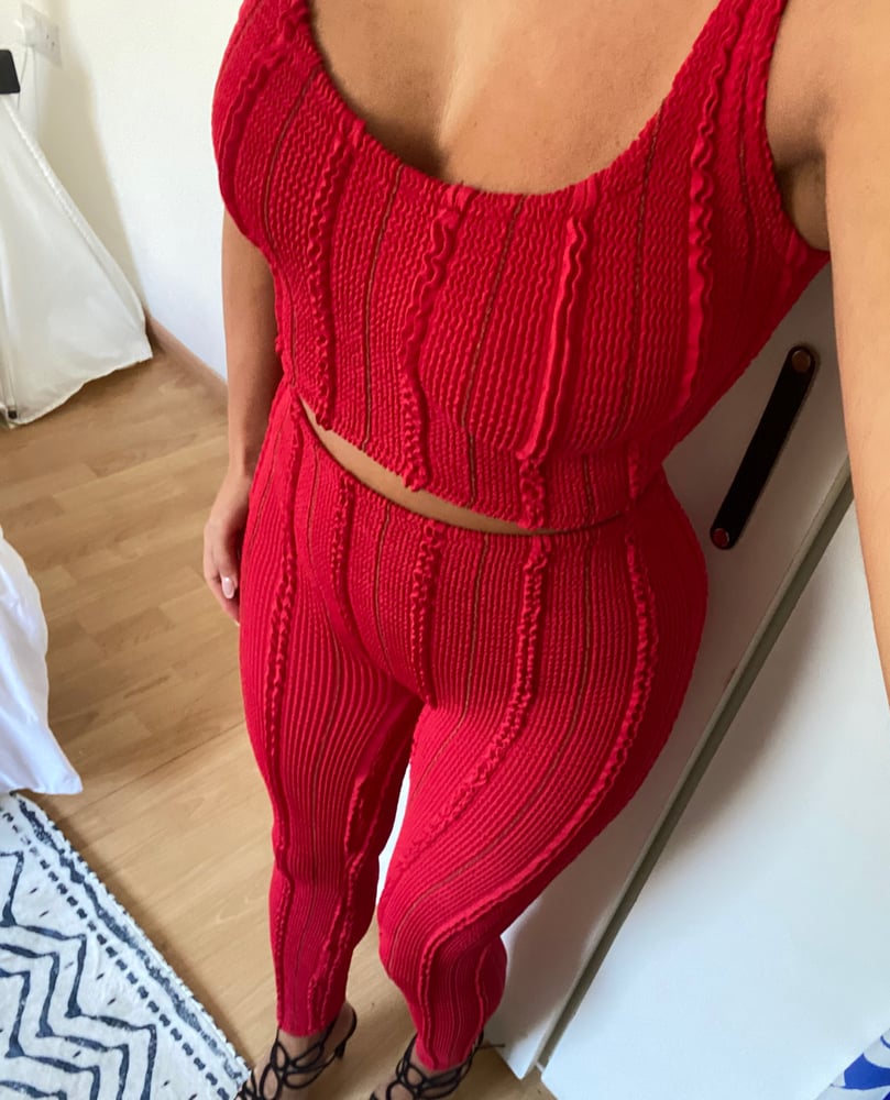 Image of Red Ruffle Texture Leggings Co-Ord Or Seperates
