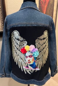 Image 1 of Vintage Blue Denim Jean Jacket Frida Kahlo