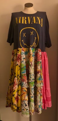 Image 2 of Upcycled NIRVANA flowey t-shirt midi dress