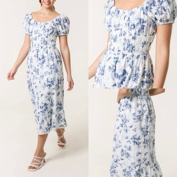 Image of PUFF SLEEVE SHIRRED VINTAGE FLORAL DRESS