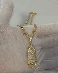 Image 5 of Iced Out St. Mary Pendant with 4mm 22” Rope Chain – Religious Necklace