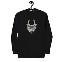 Image 1 of Unisex Hoodie, Feathers and Turquoise Horseshoe Hoodie, Western