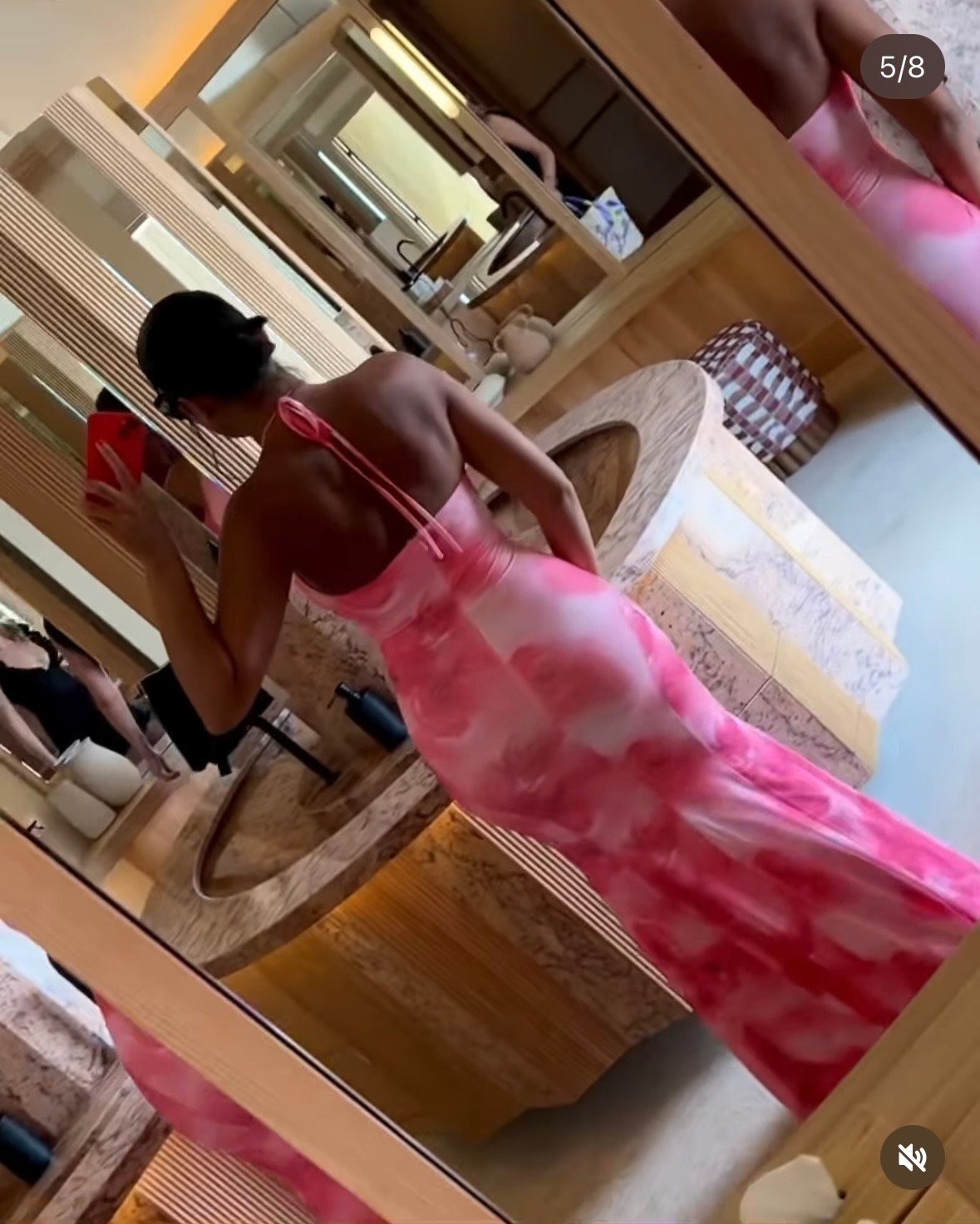 Image of PINK PRINTED FLORAL MESH MAXI DRESS (XS)