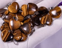 Image 1 of Tiger Eye Heart Pendant Sterling Stone Necklace 